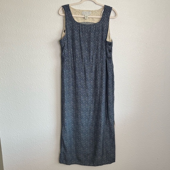 VTG Norton Womens Large Blue Dainty Floral Print Maxi Dress Cottagecore Country - Picture 1 of 11